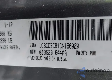 2012 Dodge Avenger Sxt z USA, uszkodzony, nr VIN 1C3CDZCB1CN190020